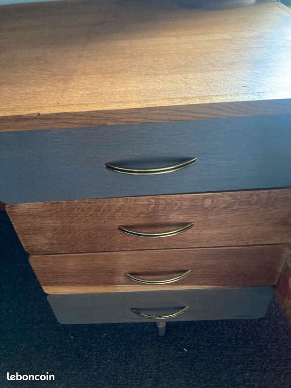 Bureau Vintage en chene pieds compas (image 3)