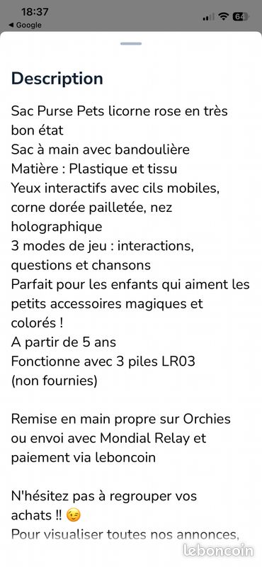 Sac Purse Pets licorne rose (image 7)