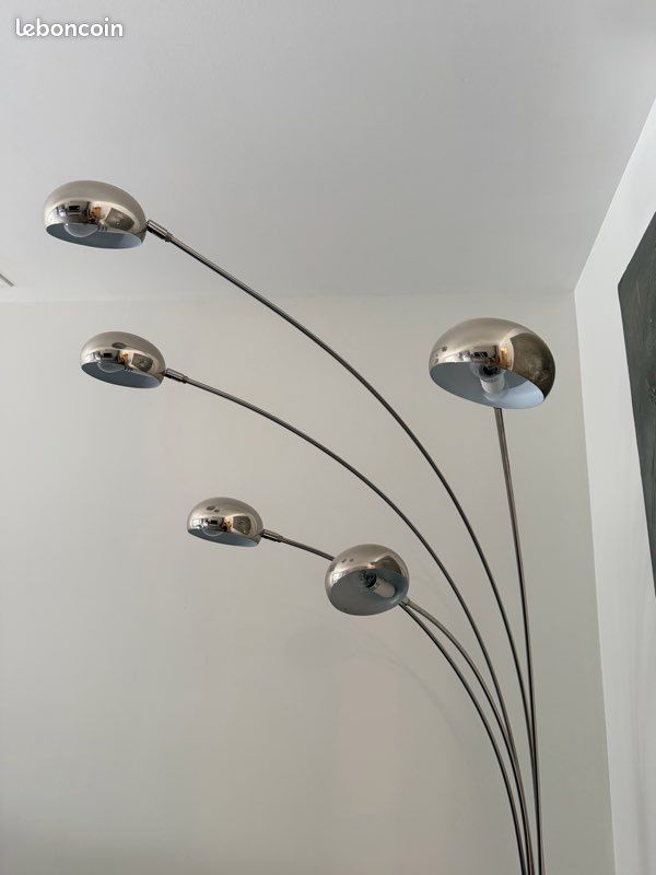 Lampadaire design 5 branches acier et marbre – Excellent état (image 5)