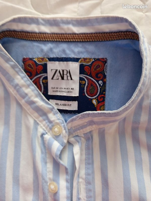 Chemise Rayée Bleu Zara Taille L - Très Bon état Occasion