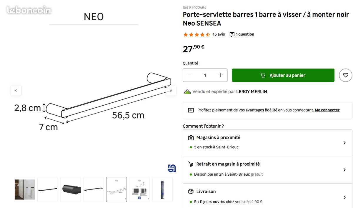 Porte-serviette barres 1 barre noir Neo SENSEA (image 3)