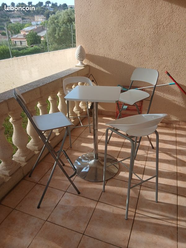 Ensemble table haute de bar reglable avec 4 chaise tabouret (image 4)
