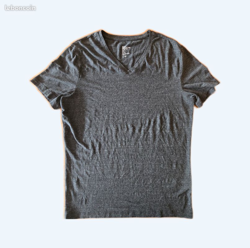 339- Tee shirt homme Basic H&M Anthracite légèrement moucheté T L