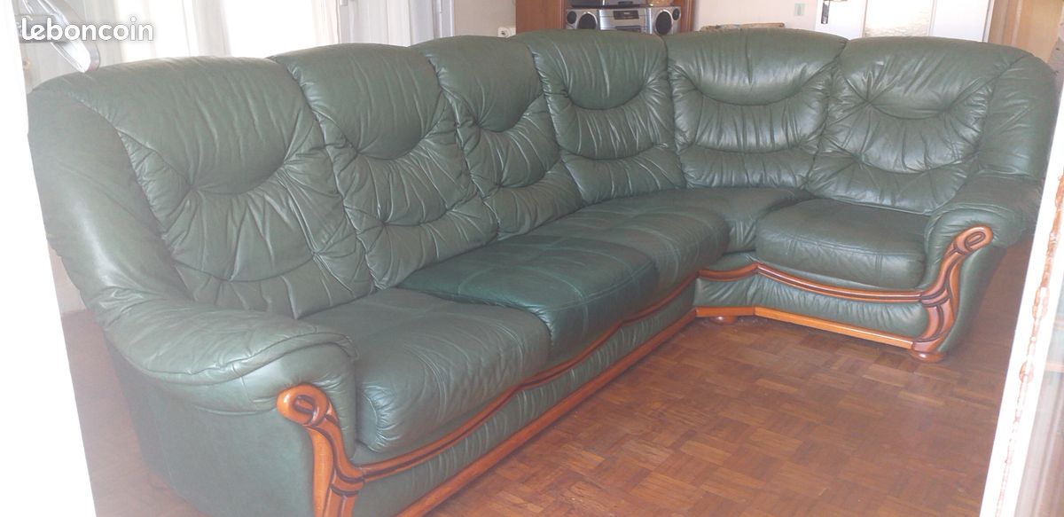 Canapé cuir vert en angle (image 3)