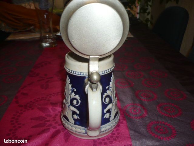 Chope à bière ancienne avec couvercle origine allemande (image 6)