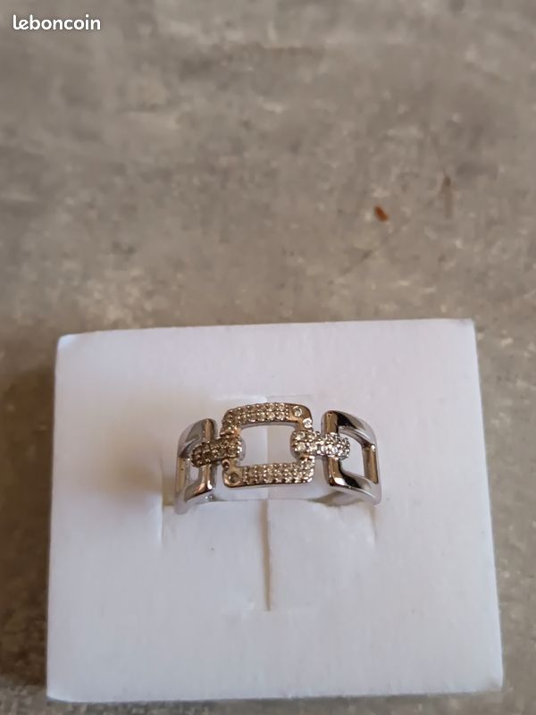 Bague acier inoxydable Acier Argent zircons blancs