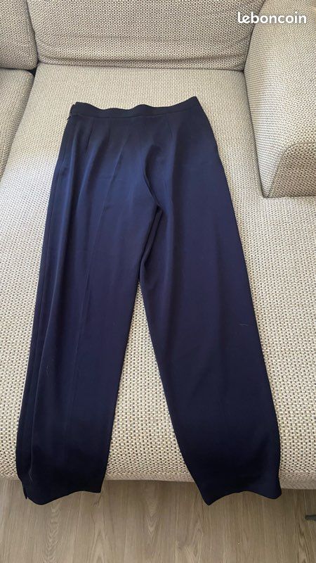 Pantalon de tailleur fluide bleu marine Alexane Paris (Taille 40 / étiquette 44) / Neuf (image 8)