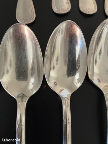 12 Cuillères à Soupe Ercuis En Métal Argenté - Modèle Rubans, Occasion