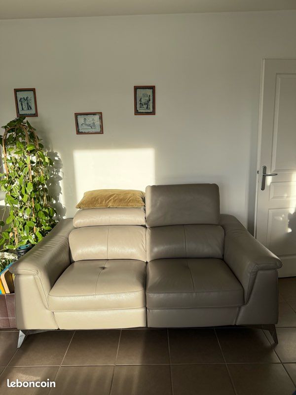 Canapé relax 2 places en cuir gris (image 3)