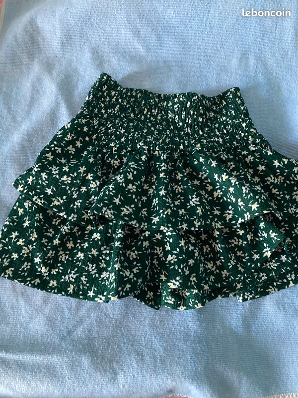 Mini Jupe ZARA Verte Imprimé Tropical - Taille M/L - Coton - Occasion Très Bon état