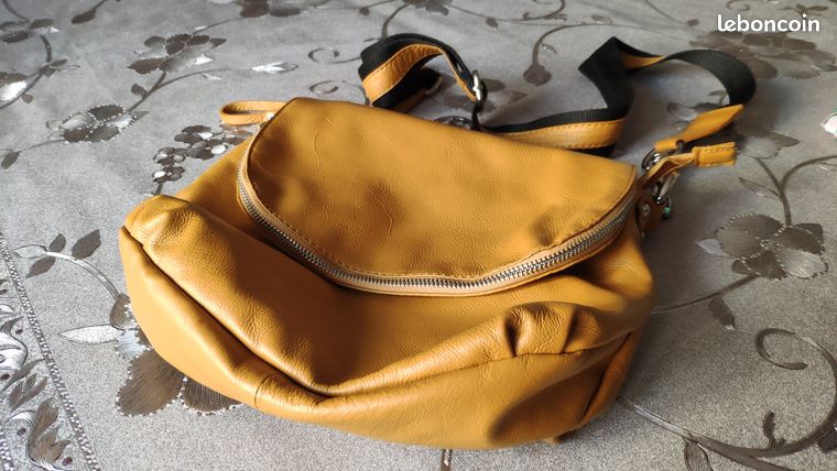 Sac Bandoulière En Cuir Et Jute Jaune Moutarde - Artisanat Malgache - Neuf Sans étiquette