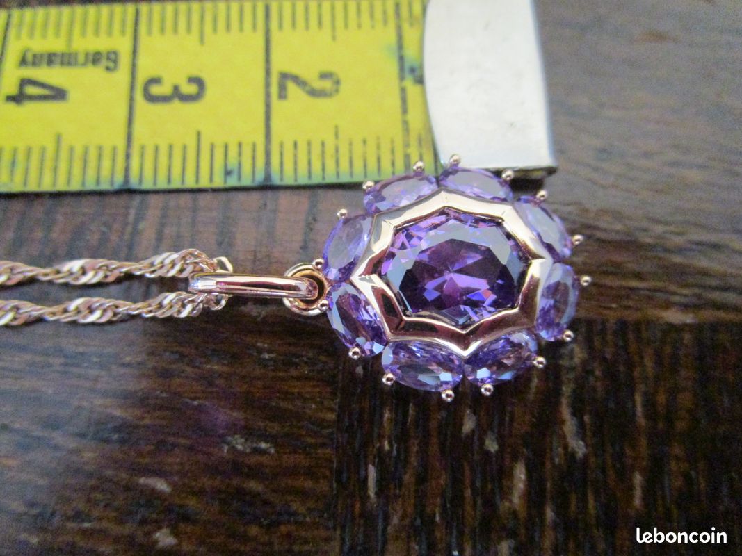 Pendentif Plaqué Or Rose – 3 Améthystes Véritables Du Brésil – Promotion – Neuf Avec Étiquettes