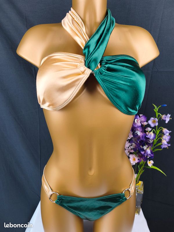 Maillot de bain 2 pièces satiné bicolore , design original & tendance / Taille M 38/40 (image 3)