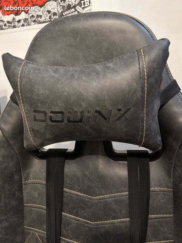 Chaise gaming Dowinx avec repose-pieds – Gris – Bon état (image 5)