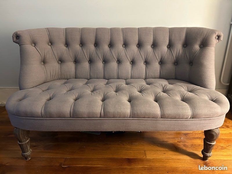 Banquette capitonnée en lin gris (image 1)