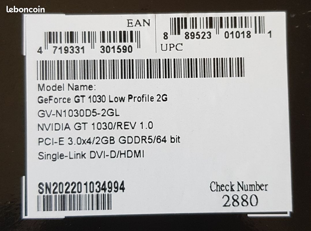 GIGABYTE Carte graphique nvidia GeForce GT 1030 Low Profile 2GB GDDR5 ...