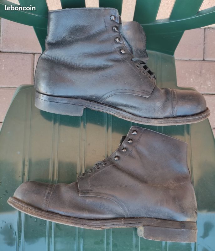 Brodequins Militaires BJA En Cuir Noir - Taille 43 - Style Combat, Solides Et Très Utilisables