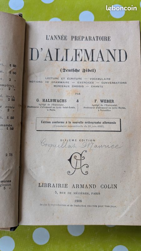 Ancien livre scolaire d'allemand 1908 (image 2)