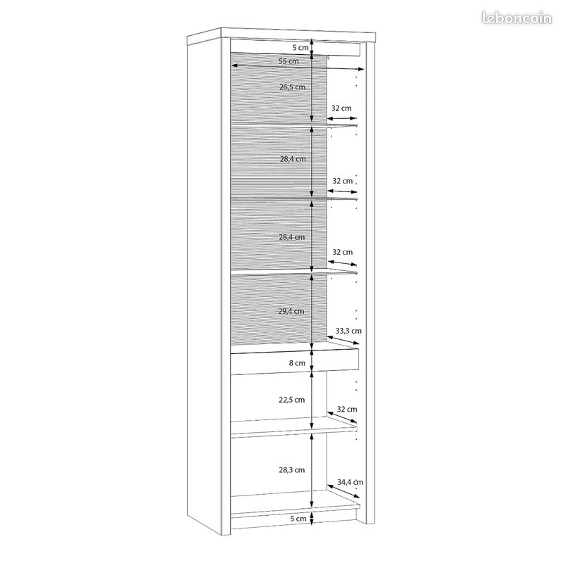 Vitrine 2 portes Saint Tropez - H190×L63×P42cm (image 4)