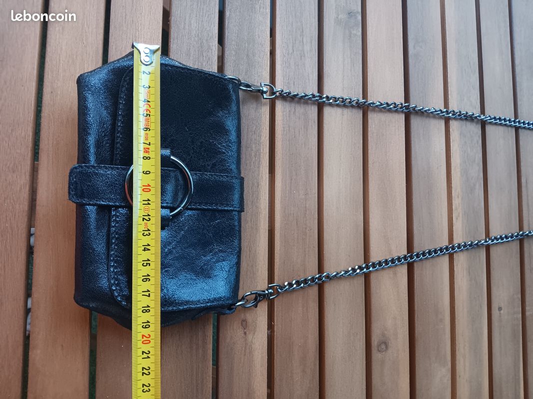 Sac bandoulière / pochette noir. Genuine Leather. Neuf (image 4)