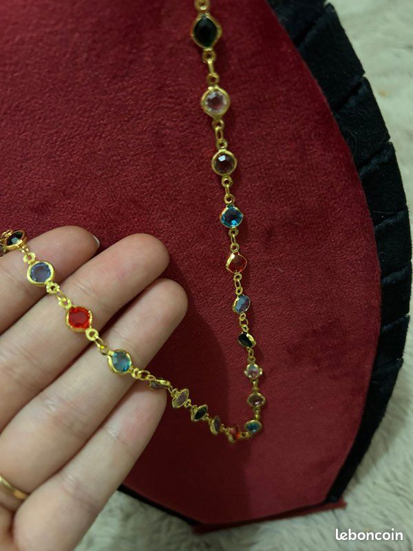 Collier acier inoxydable style rétro vintage verres multicolores (image 2)