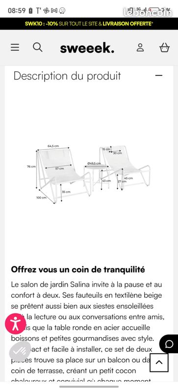 NEUF- 2 Fauteuils de jardin avec table basse (image 4)