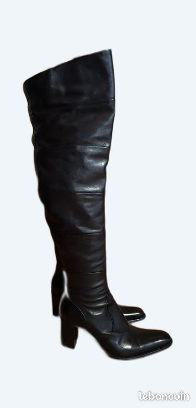 Bottes Cuissardes Free Lance Bleu Grisé - Pointure 38, Cuir Et Toile, Occasion Très Bon état