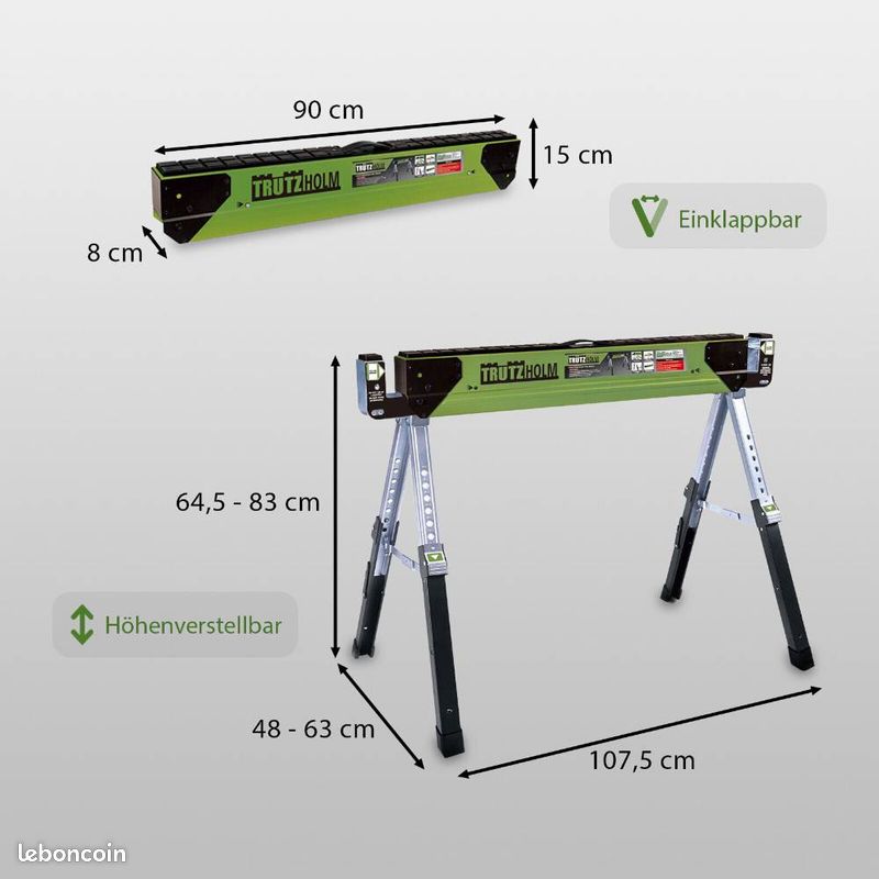 2 x chevalets de travail en acier réglables - 1300kg - Neuf– Livraison comprise (image 2)