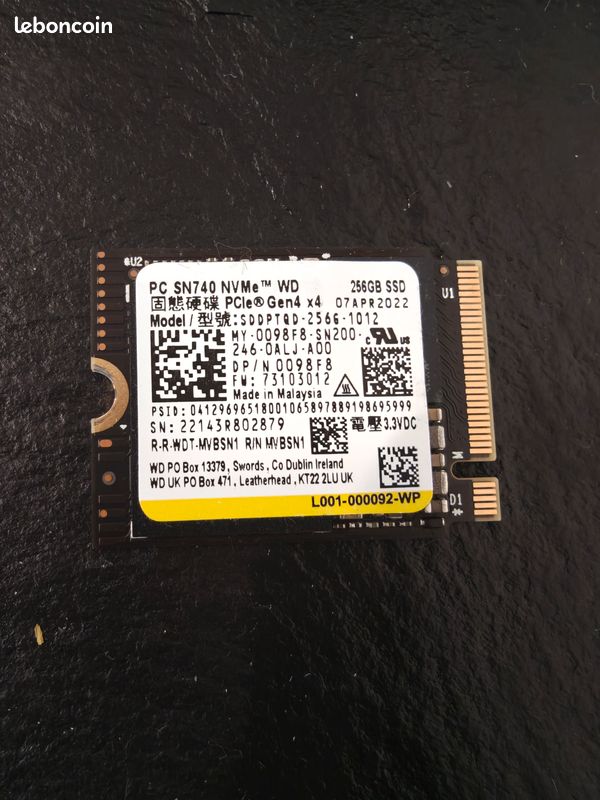 SSD 256go M.2 2230 NVMe WD SN740 - 256 Go - Accessoires informatique