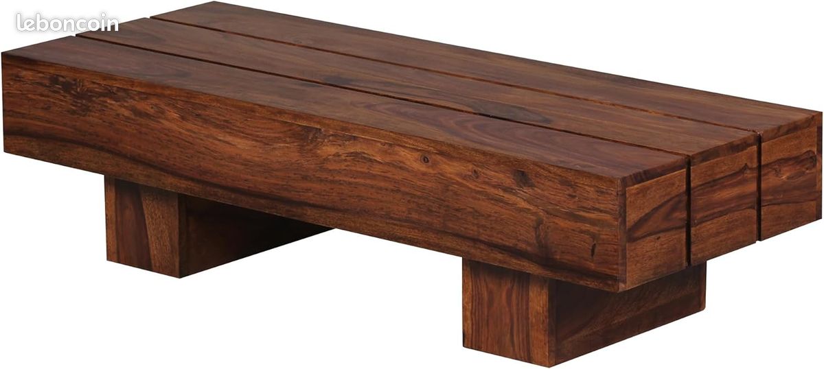 Table Basse de Salon en Sheesham Massif – Design Lattes & Style Maison de Campagne – 120 x 45 cm – Finition Artisanale Unique (image 1)
