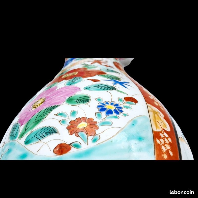 Vase Japonais porcelaine période Meiji (1868-1912) - Samouraï et dame en kimono faisan, fleurs de cerisier, érables rouges, Mont Fuji (image 15)