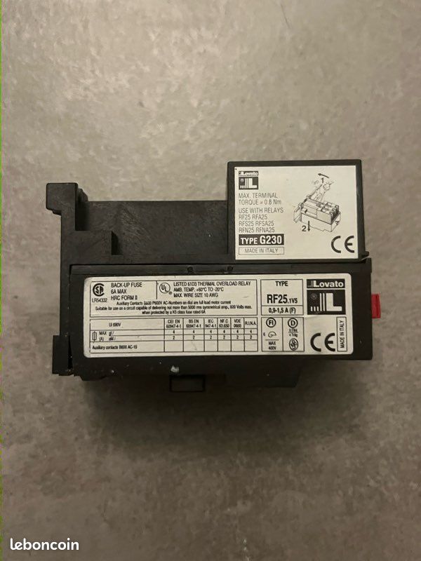 Relais thermique Lovato RF25.1V5 (0,9 - 1,5A) + Support G230 (image 2)