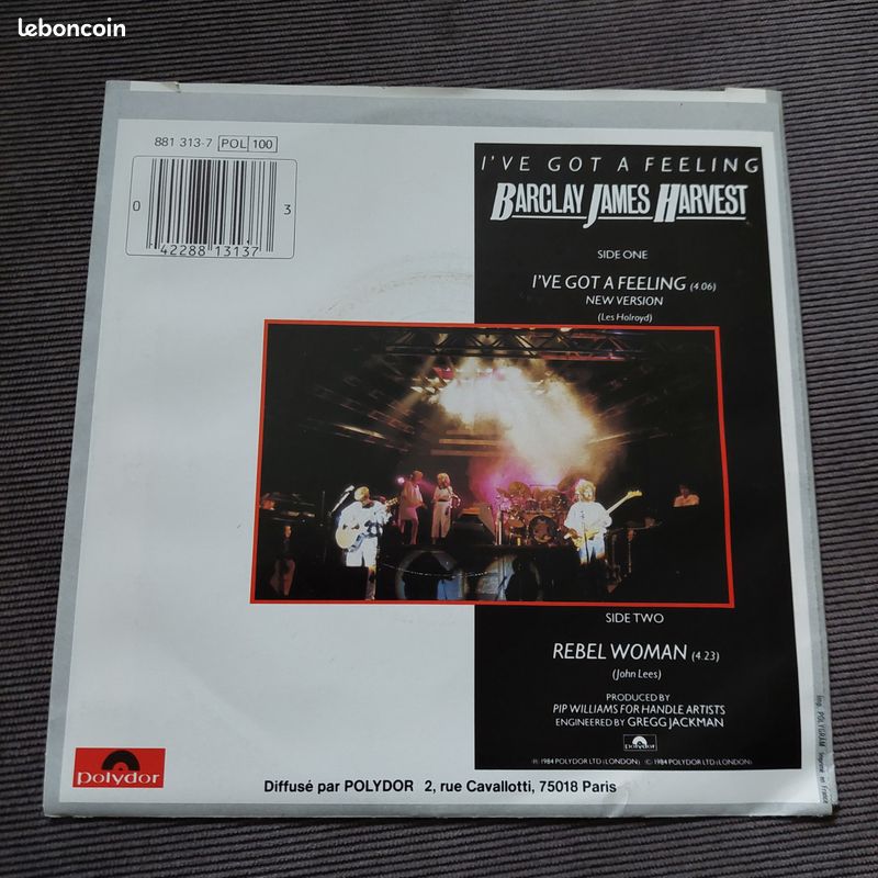 Vinyle/45t Barclay James Harvest: I've got a feeling / Rebel woman, année 1984 (image 2)