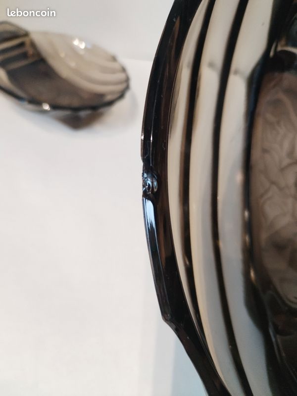Ensemble d'une coupe et de six coupelles en verre fumé - Art Deco (image 3)
