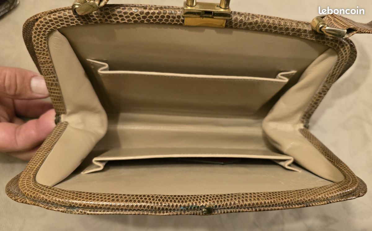 Sac à Main Vintage Années 30 - Multicolore Avec Motif Peinture - Anse Dorée - Italie - Occasion Bon état