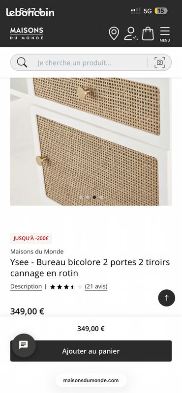 Bureau Maison du Monde + chaise + miroir IKEA – Excellent état (image 3)