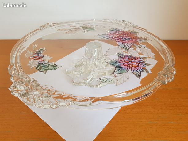 Grand Plat à Tarte Sur Piédouche Walther-glas - Décor Tulipes Givrées - 35 Cm