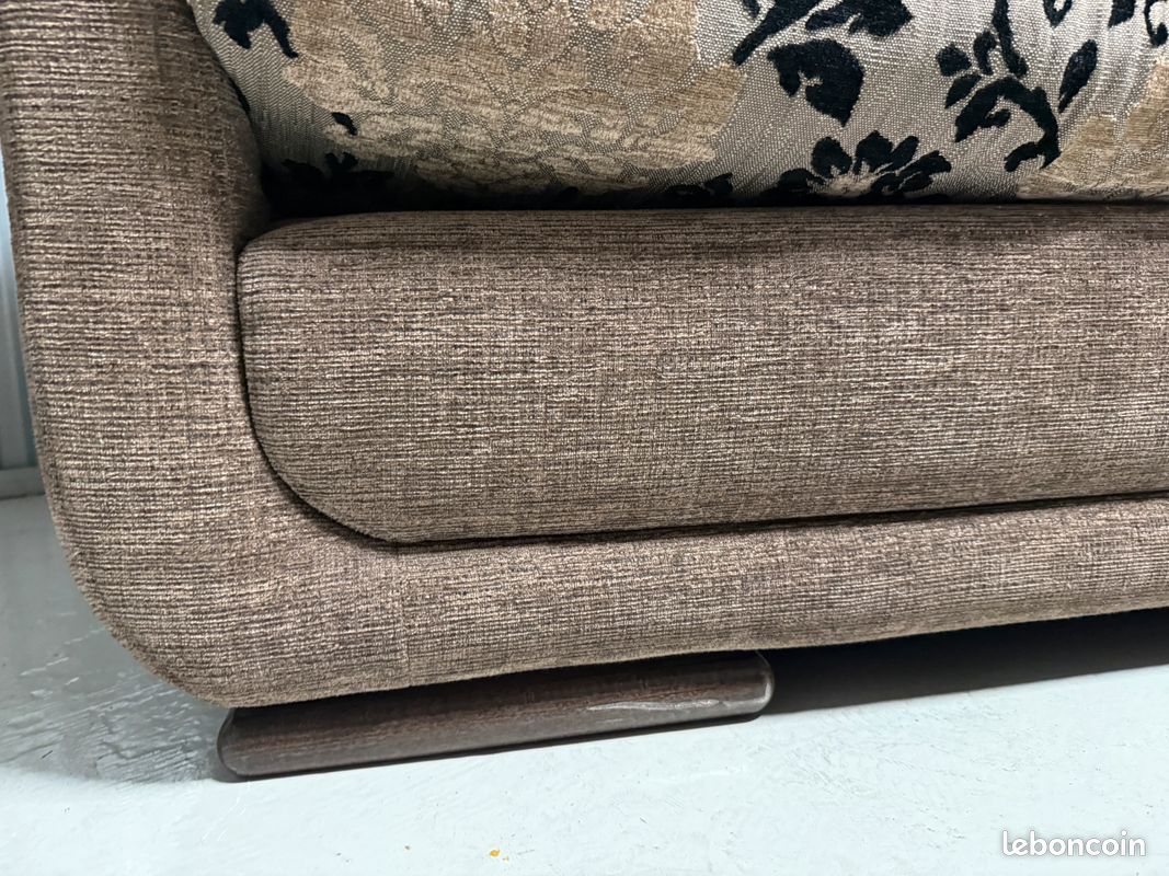 Roche Bobois — Grand canapé 3-4 places, tissu chenille taupe (image 6)
