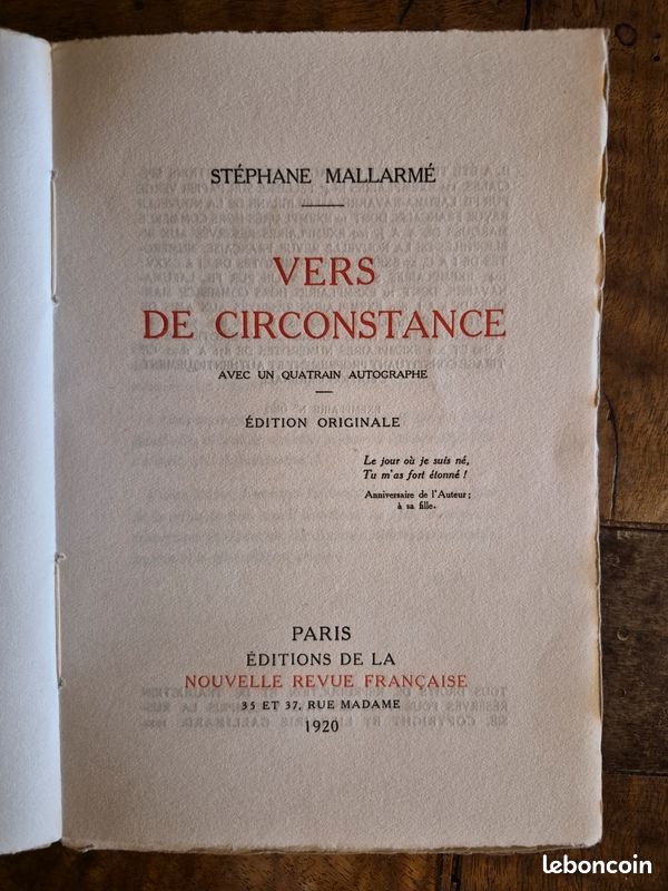 "Vers de Circonstance" Stéphane Mallarmé EO nrf (image 2)