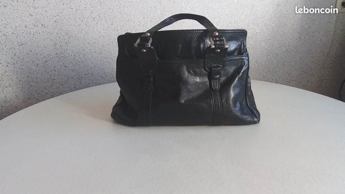 Sac à main en cuir coloris noir (image 1)