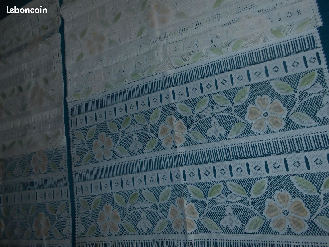 🦋🌴 INDISPONIBLE -Vintage parfait état/Rideaux Brise-bise modulables-Blanc dentelle Motif floral-60x160cm (image 5)