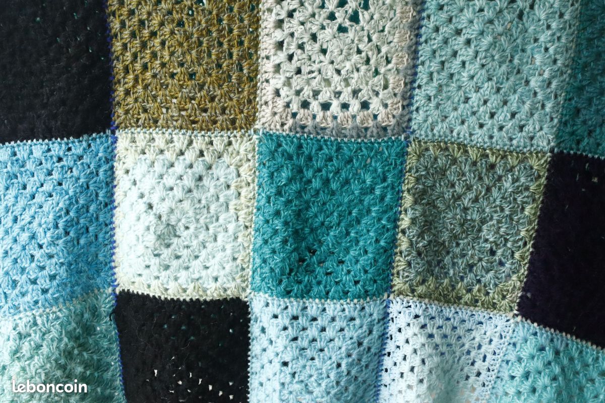Plaid /jeté de canapé patchwork laine au crochet 170 cm (image 8)