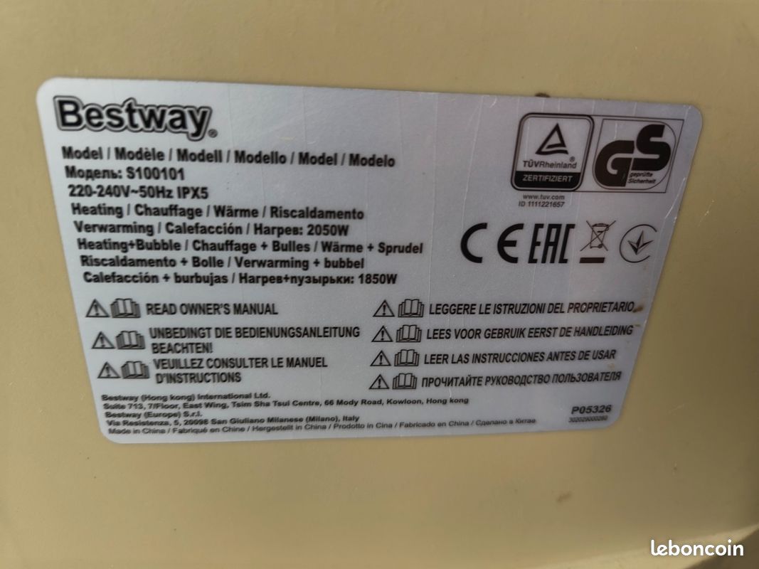 Pompe Bestway Lay-Z-Spa AirJet P05326 S100101 chauffage et bulles (image 3)