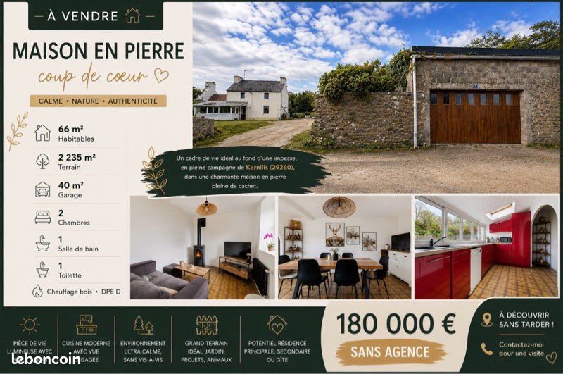Maison 5 pièces 66 m² · à Kernilis · 66 m² · 180 000 €