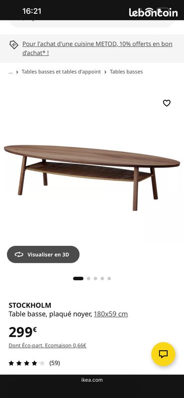 Table basse IKEA plaque noyer 180X59 cm (image 5)