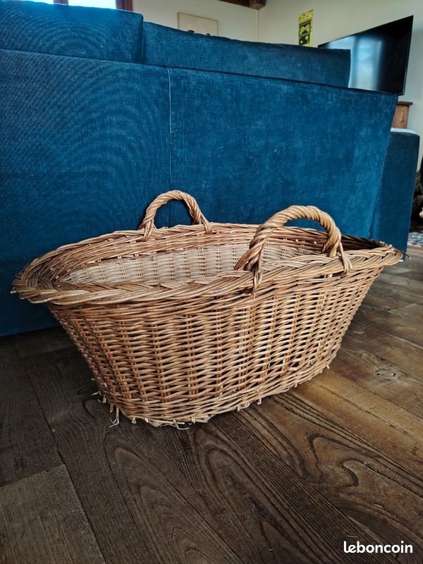 Grand Panier En Osier Vintage Forme Bateau - Années 1950, 57x29x25 Cm