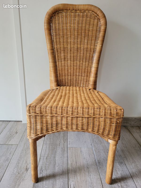 Lot de 4 chaises en rotin naturel tressé – Dossier haut – Style vintage (esprit colonial) (image 5)