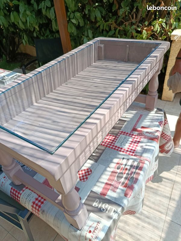 Table basse bois +plateau verre (image 2)