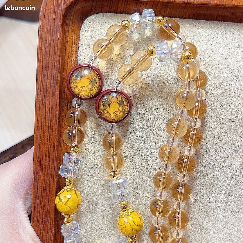 Collier Long Jaune Orange Perles Franges Bohème - Neuf Sans Emballage, Fabriqué Au Népal