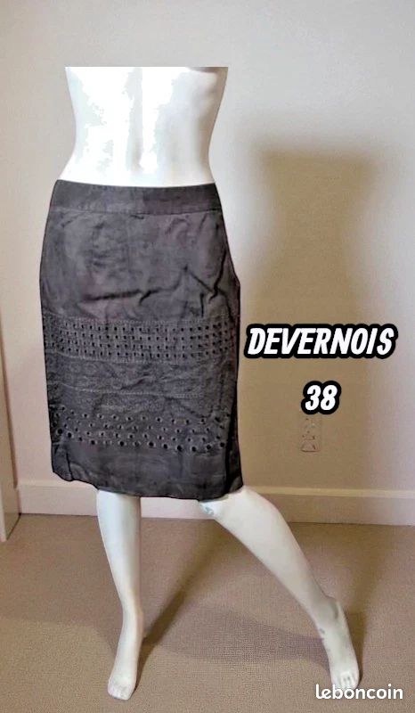 Jupe DEVERNOIS En Lin Rouge Coquelicot - Taille 38 - Évasée - Occasion TBE